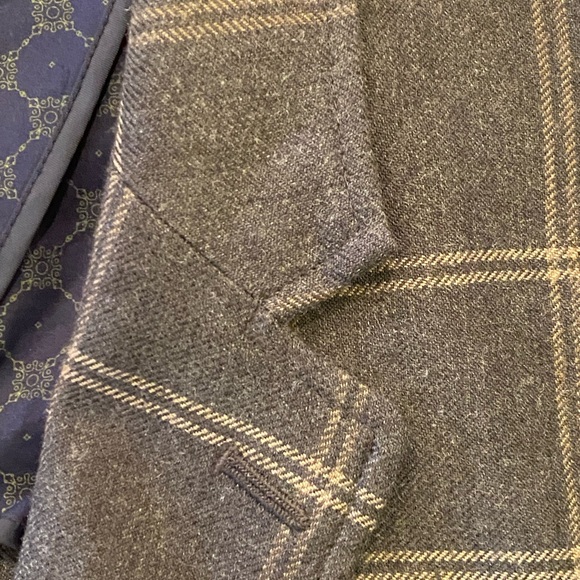 Tasso Elba Mens 2 Button Grey Sport Coat w Tan Window Pane Plaid / L 42-44 - Picture 9 of 16